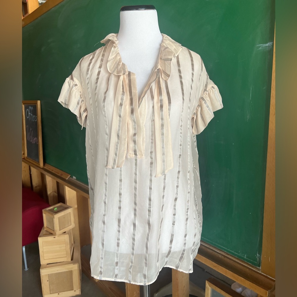 Sandro blouse. Size 3. Light peach. With dark gray.